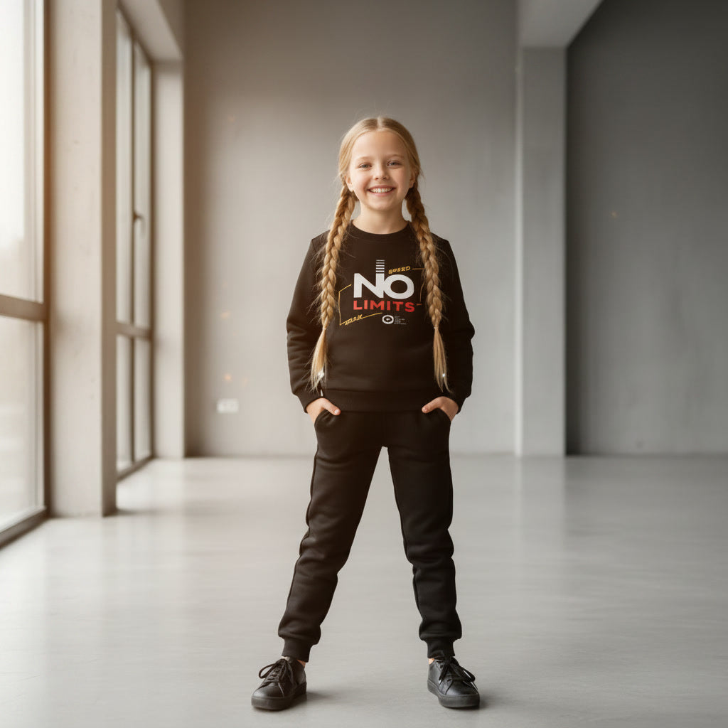 Kids Black "NO LIMITS" Winter Tracksuit Set