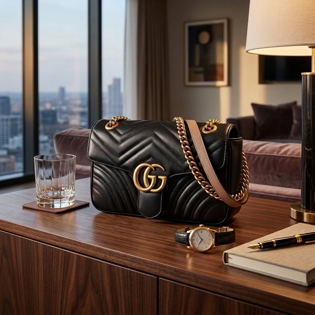 Gucci Matelassé Black Leather Crossbody Bag