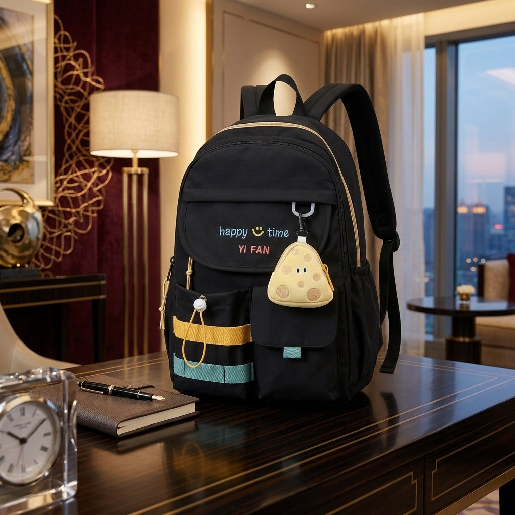 Stylish Black Backpack with Detachable Mouse Coin Purse
