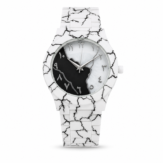 New Arrival Arabic Aura White Marble Edition Quartz Watch for Men & Women | Premium Analog Wrist Watch with Arabic Dial & Marble Strap
