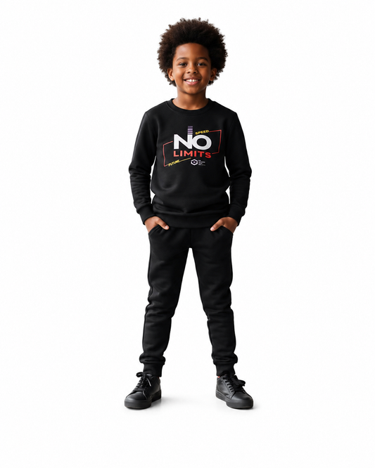 Kids Black "NO LIMITS" Winter Tracksuit Set
