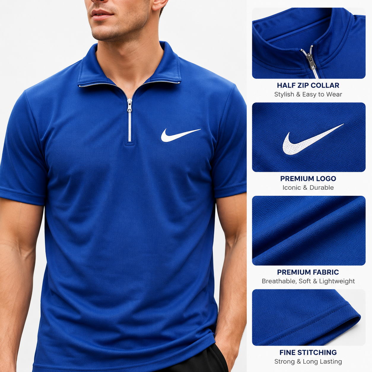 Men's Blue Dri-Fit Polo Track Suit – 2 Piece Sportswear Set with Black Cargo Jogger Pants