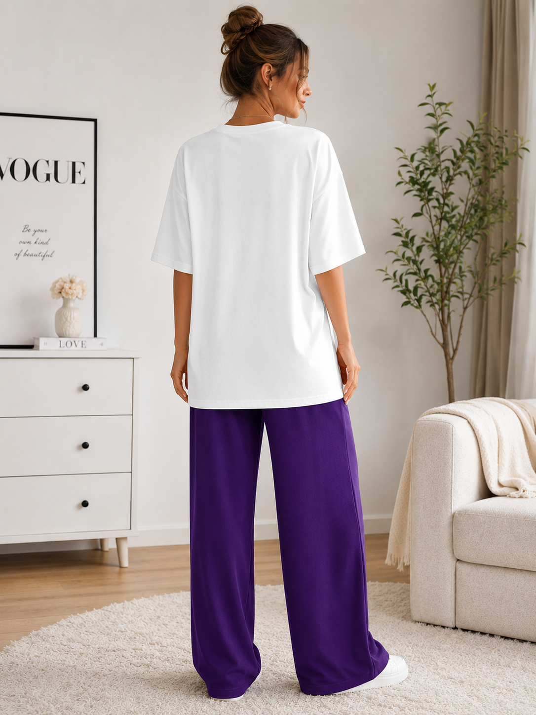 White Butterfly Print Night Suit for Women – 2 Piece Cotton Jersey Loungewear Set