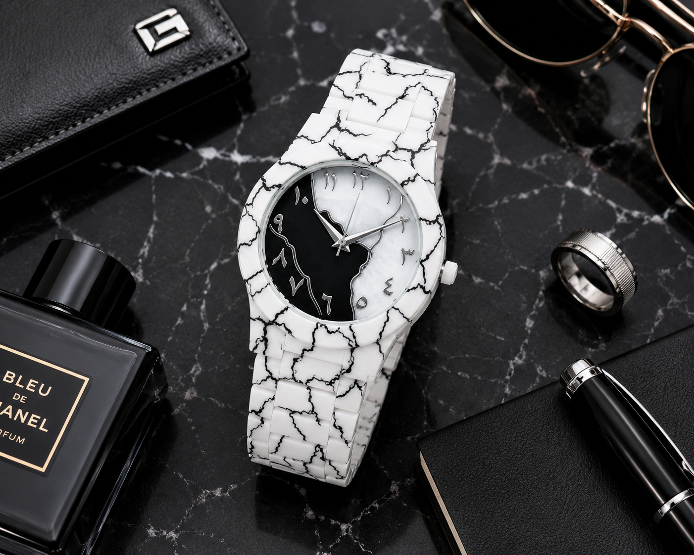 New Arrival Arabic Aura White Marble Edition Quartz Watch for Men & Women | Premium Analog Wrist Watch with Arabic Dial & Marble Strap