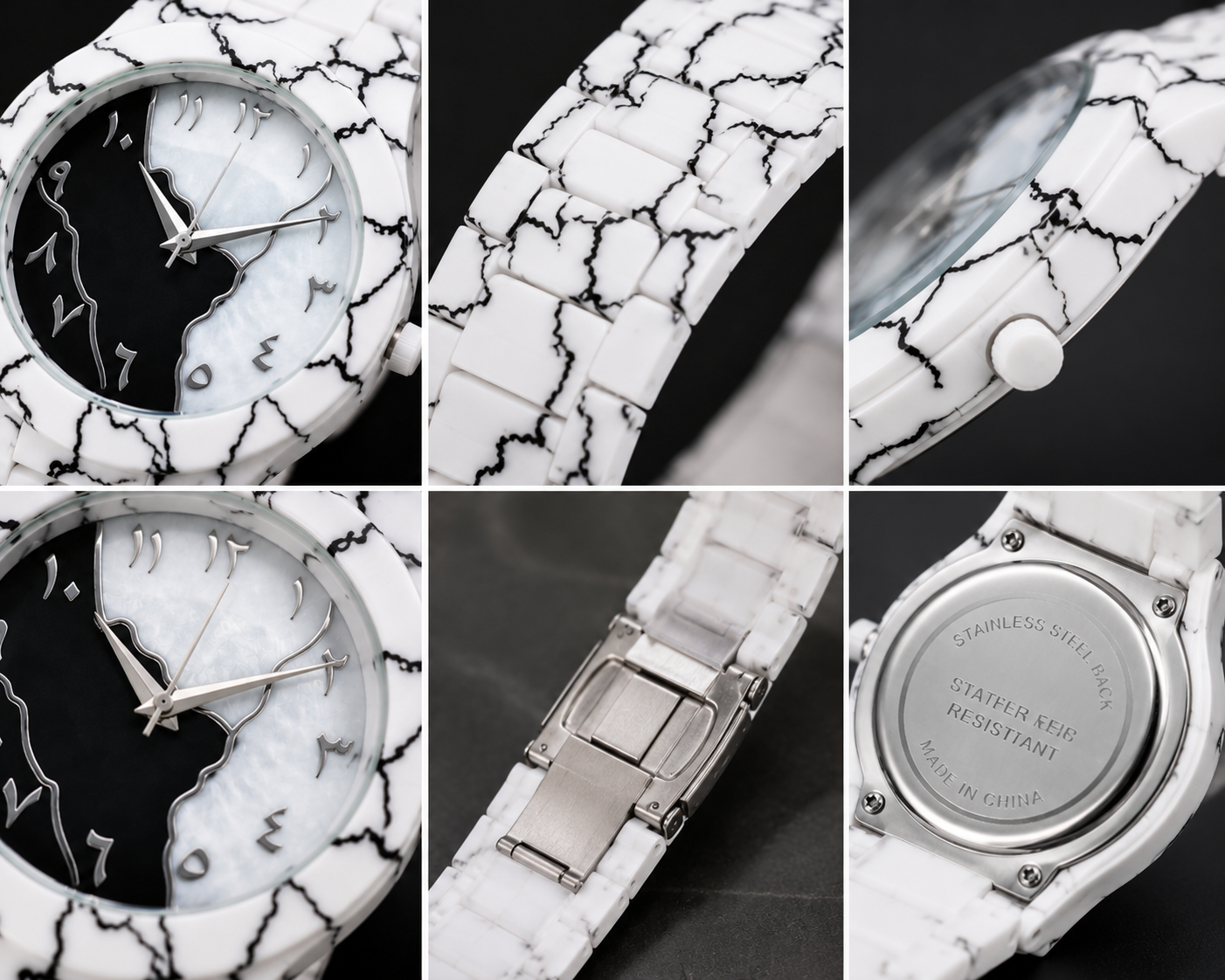 New Arrival Arabic Aura White Marble Edition Quartz Watch for Men & Women | Premium Analog Wrist Watch with Arabic Dial & Marble Strap