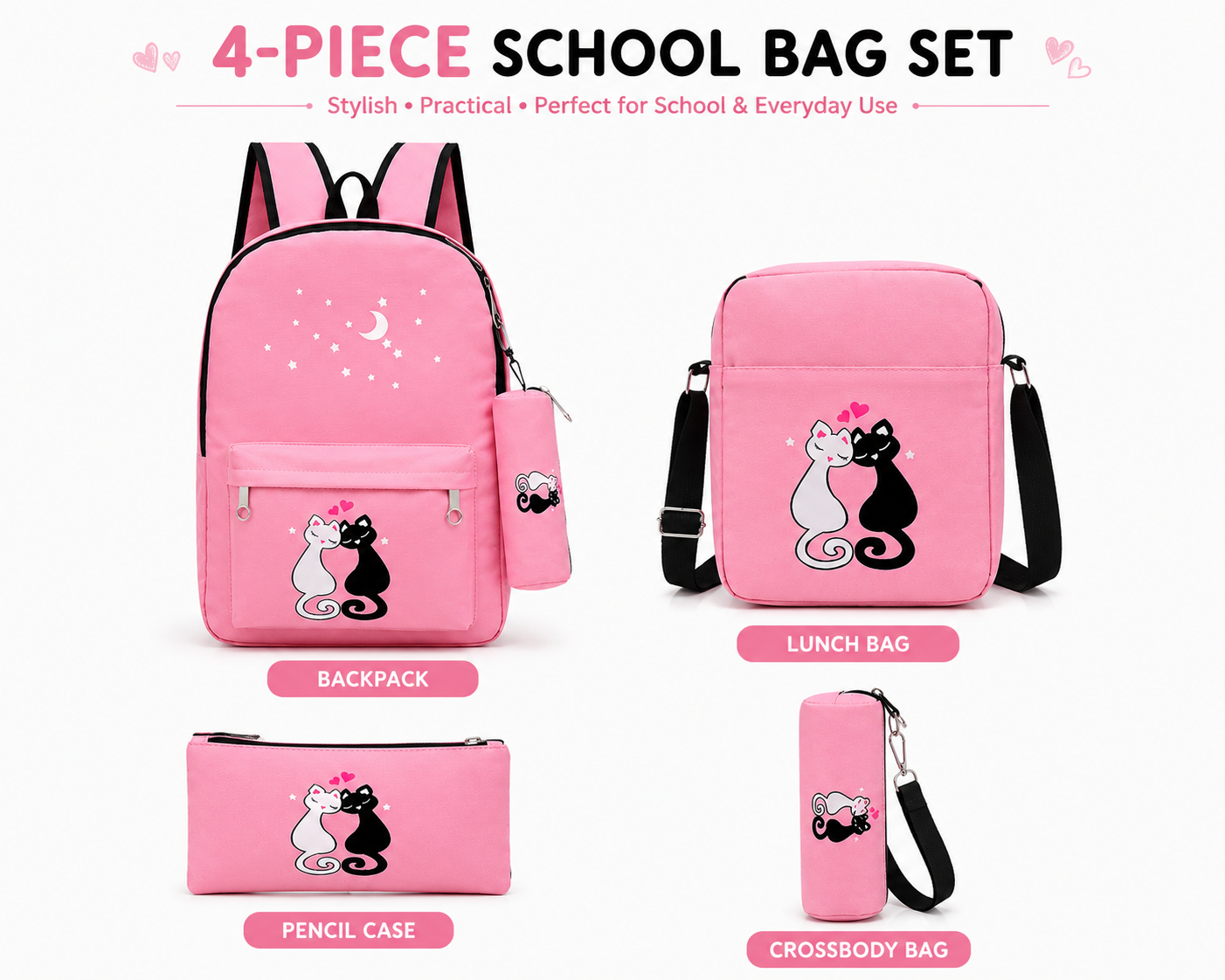 4-Piece School Bag Set for Girls & Boys