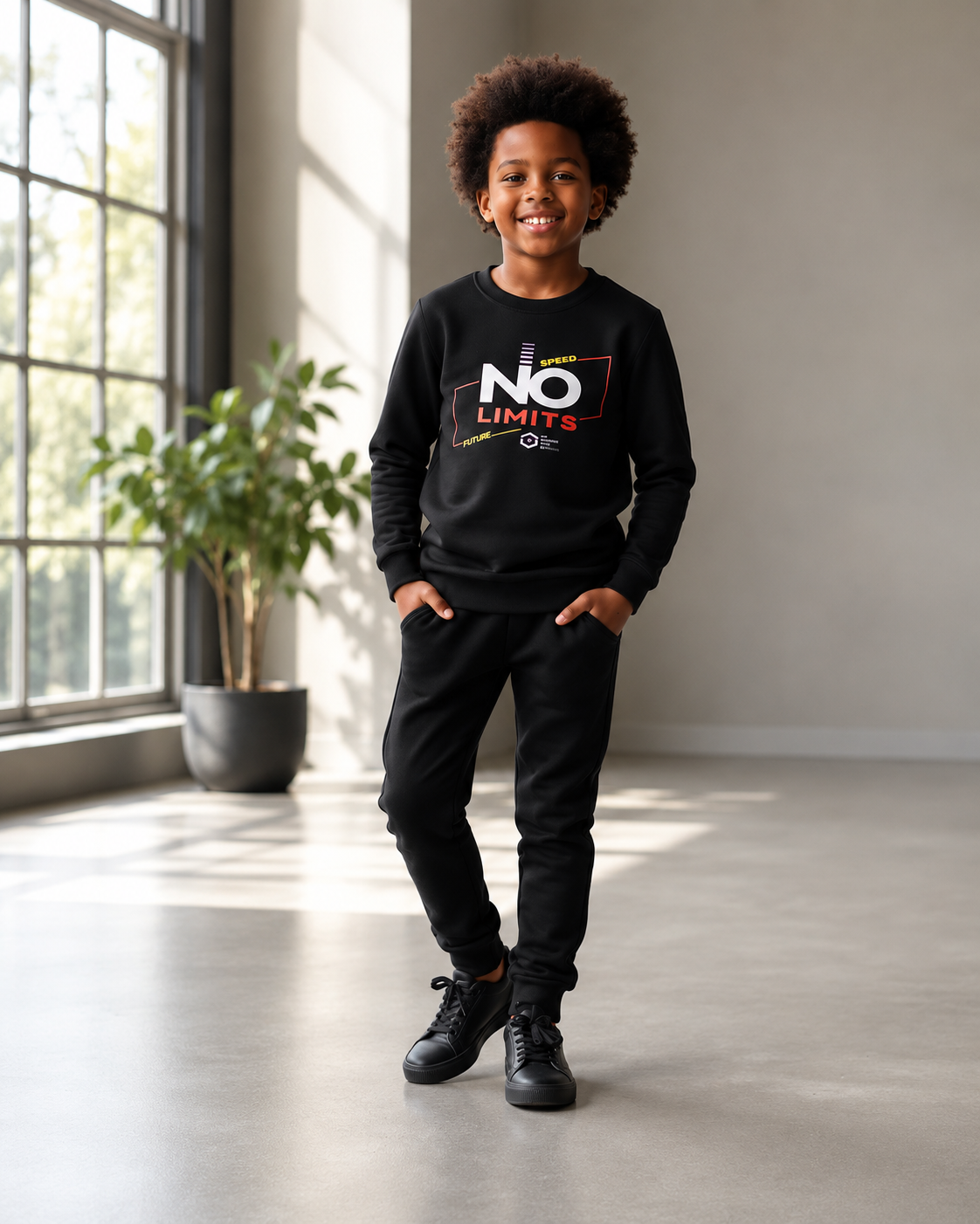 Kids Black "NO LIMITS" Winter Tracksuit Set