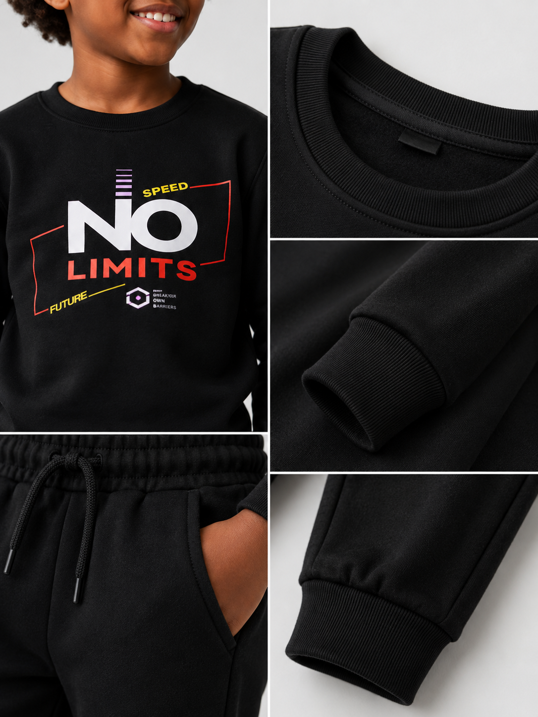 Kids Black "NO LIMITS" Winter Tracksuit Set