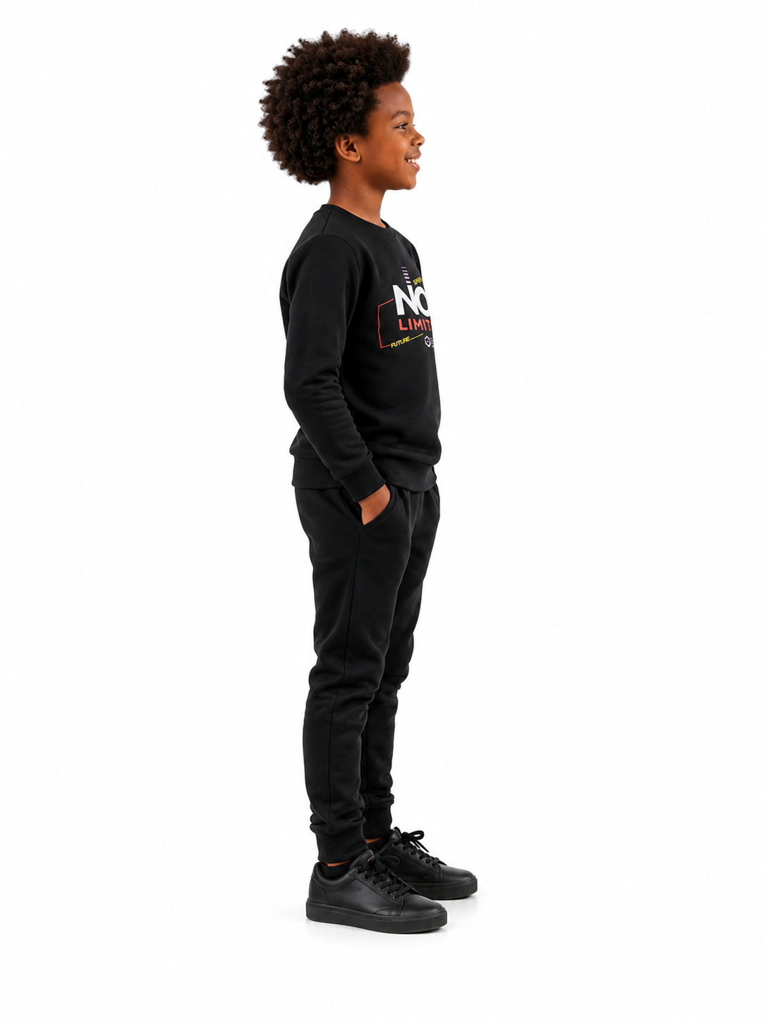 Kids Black "NO LIMITS" Winter Tracksuit Set