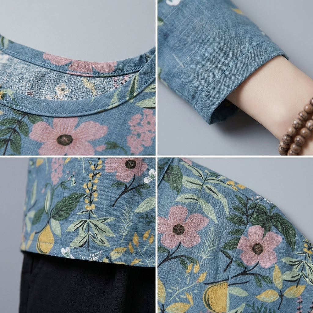 Plus Size Floral Printed Long Sleeve Women's Shirt