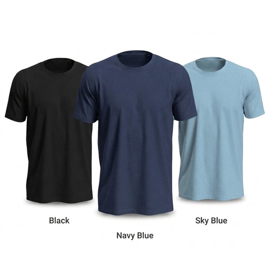 Pack of 3 Men's Premium Plain Half Sleeve T-Shirts