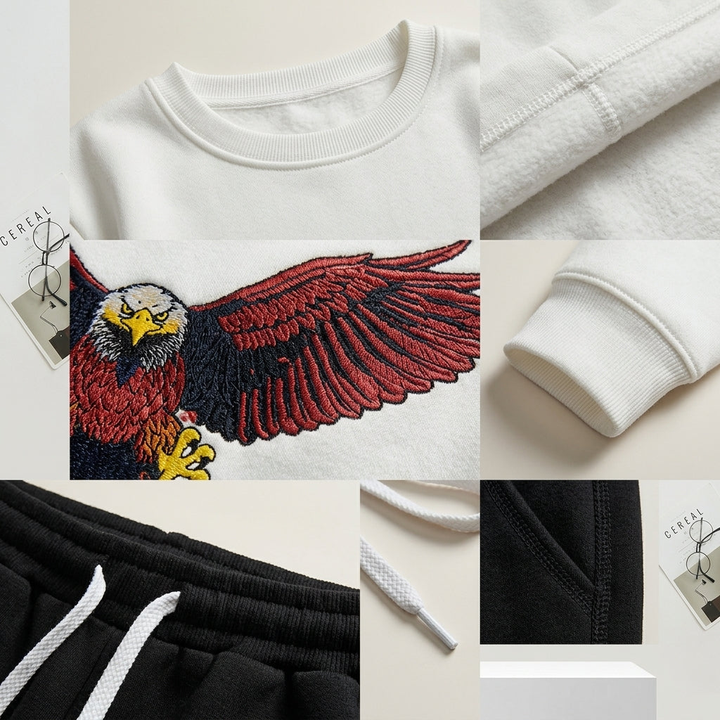 Men's Eagle Print Track Suit White & Black style