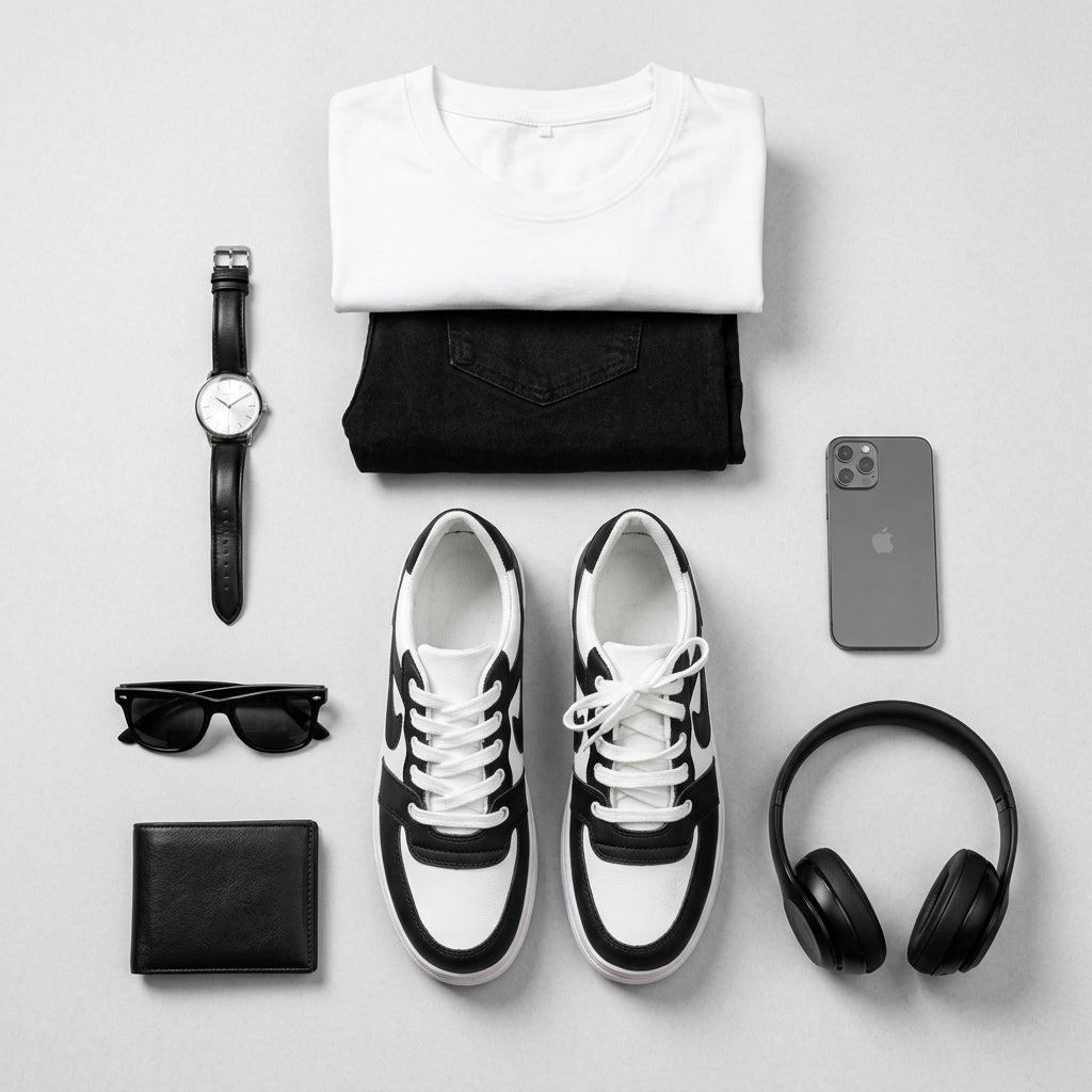 Men's Black Rexine Casual Sneakers
