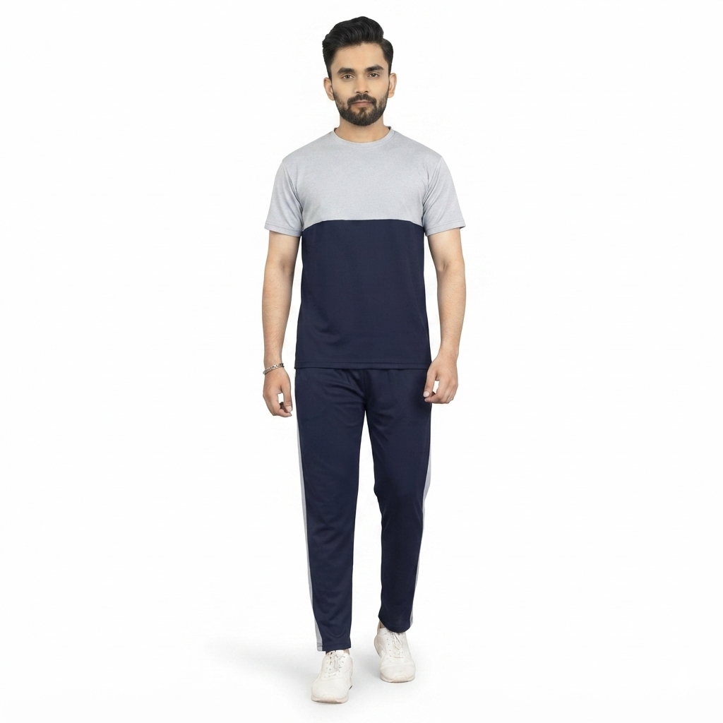 Men's Grey Printed Track Suit 2 Pcs Slim Fit