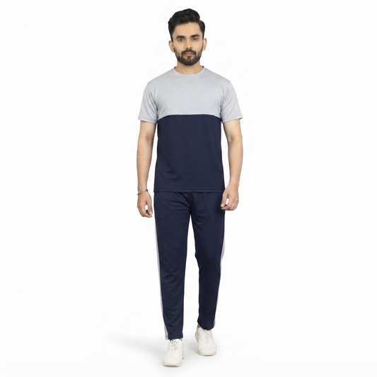 Men's Grey Printed Track Suit 2 Pcs Slim Fit