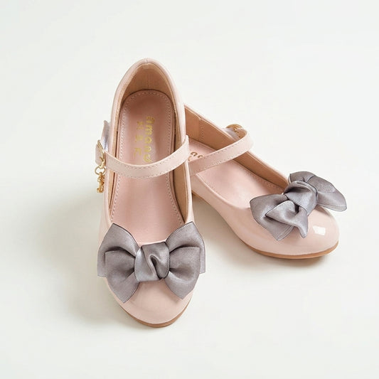 Princess Bow Locket Shoes for Girls Black Leather