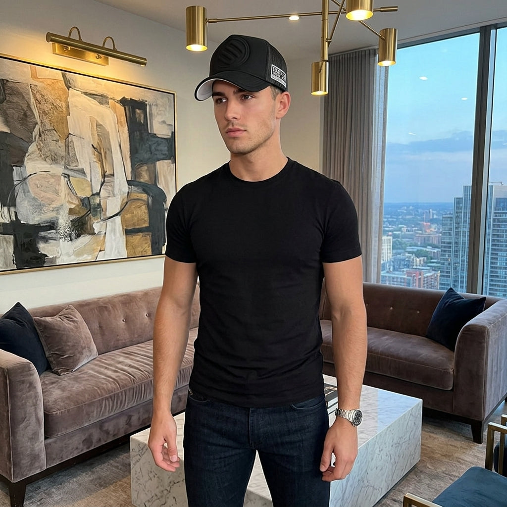 Men & Women Black Mesh Baseball Cap with Logo Patch