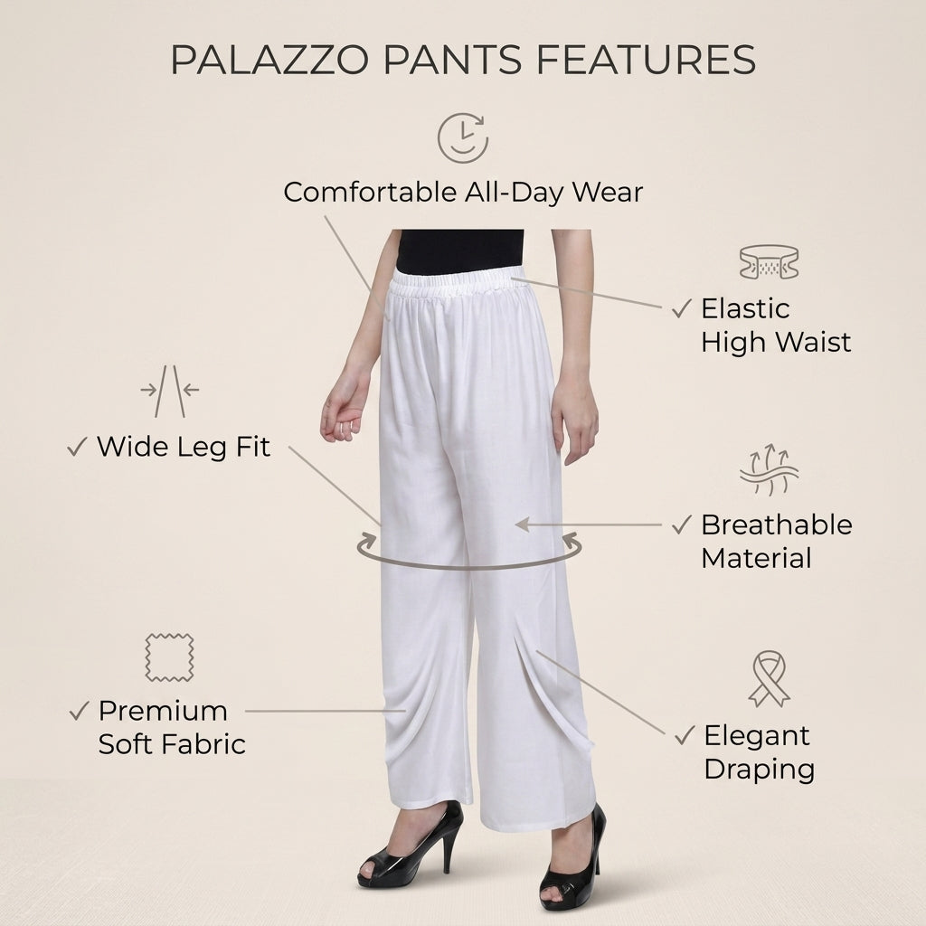 Women's  premium White Wide Leg Palazzo Pants