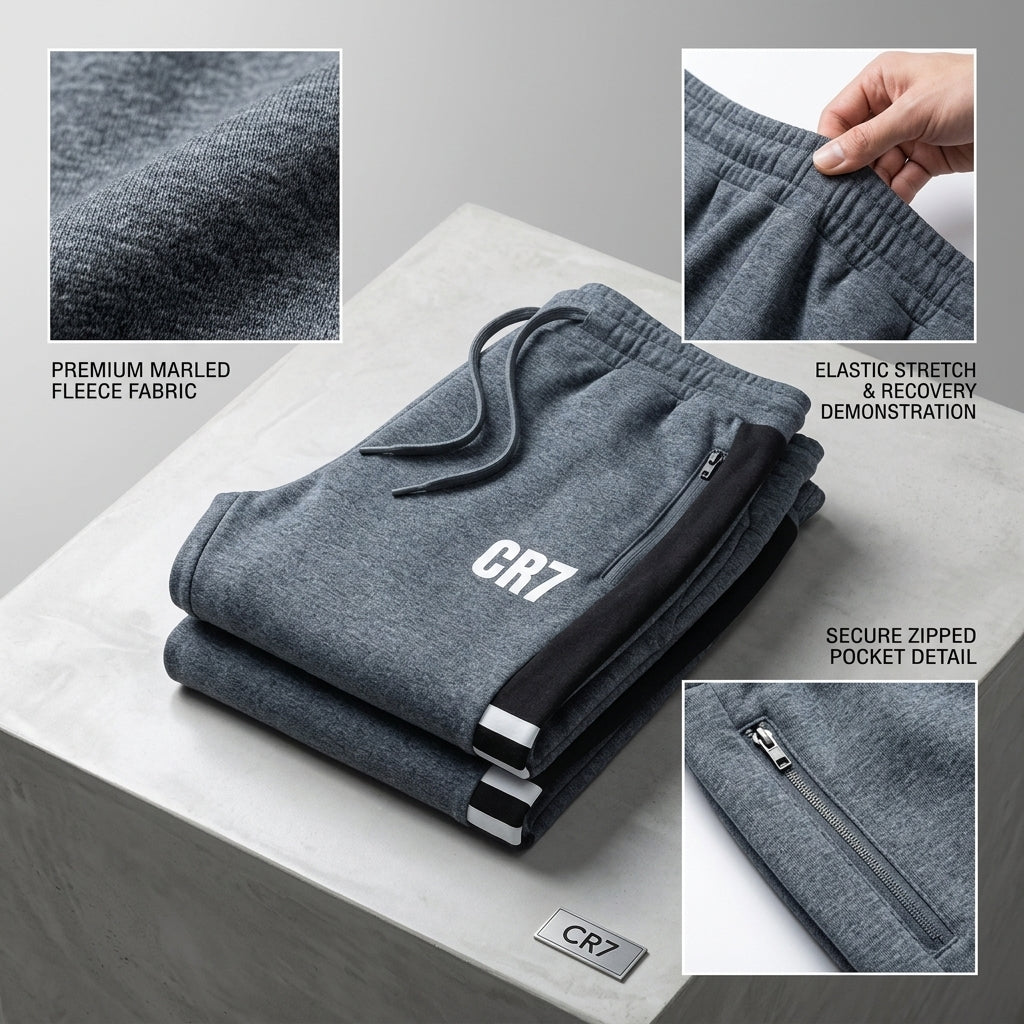 CR7 Men's Modern Terry Zipper Track Pants – Adjustable Waist 28-34