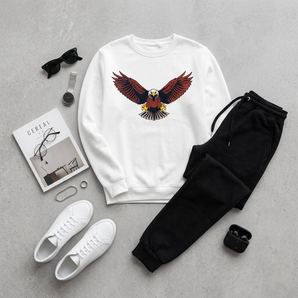 Men's Eagle Print Track Suit White & Black style