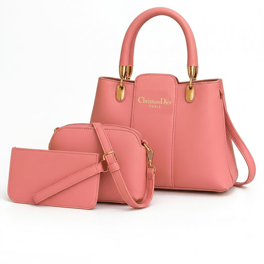 Women's Premium Peach Leather 3-Piece Handbag Set