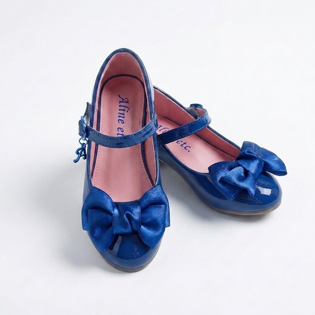Princess Bow Locket Shoes for Girls Black Leather