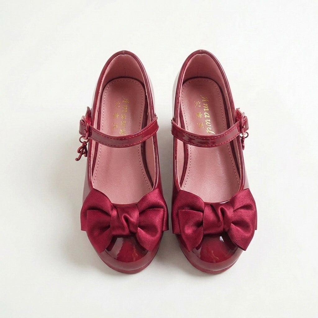 Princess Bow Locket Shoes for Girls Black Leather
