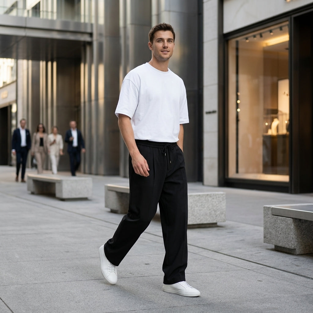 Men's Premium Black Cotton Pleated Trousers