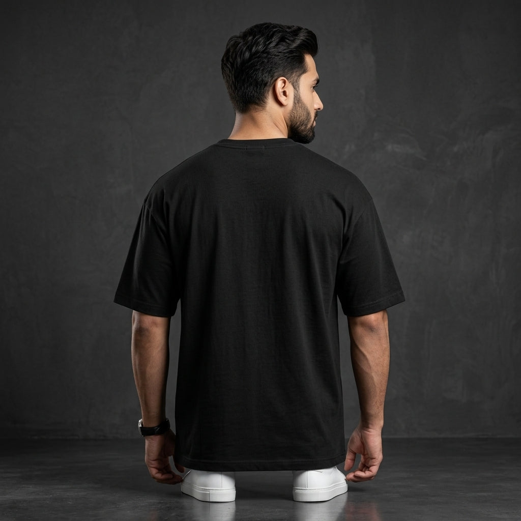 Men's Black Cotton Printed T-Shirt