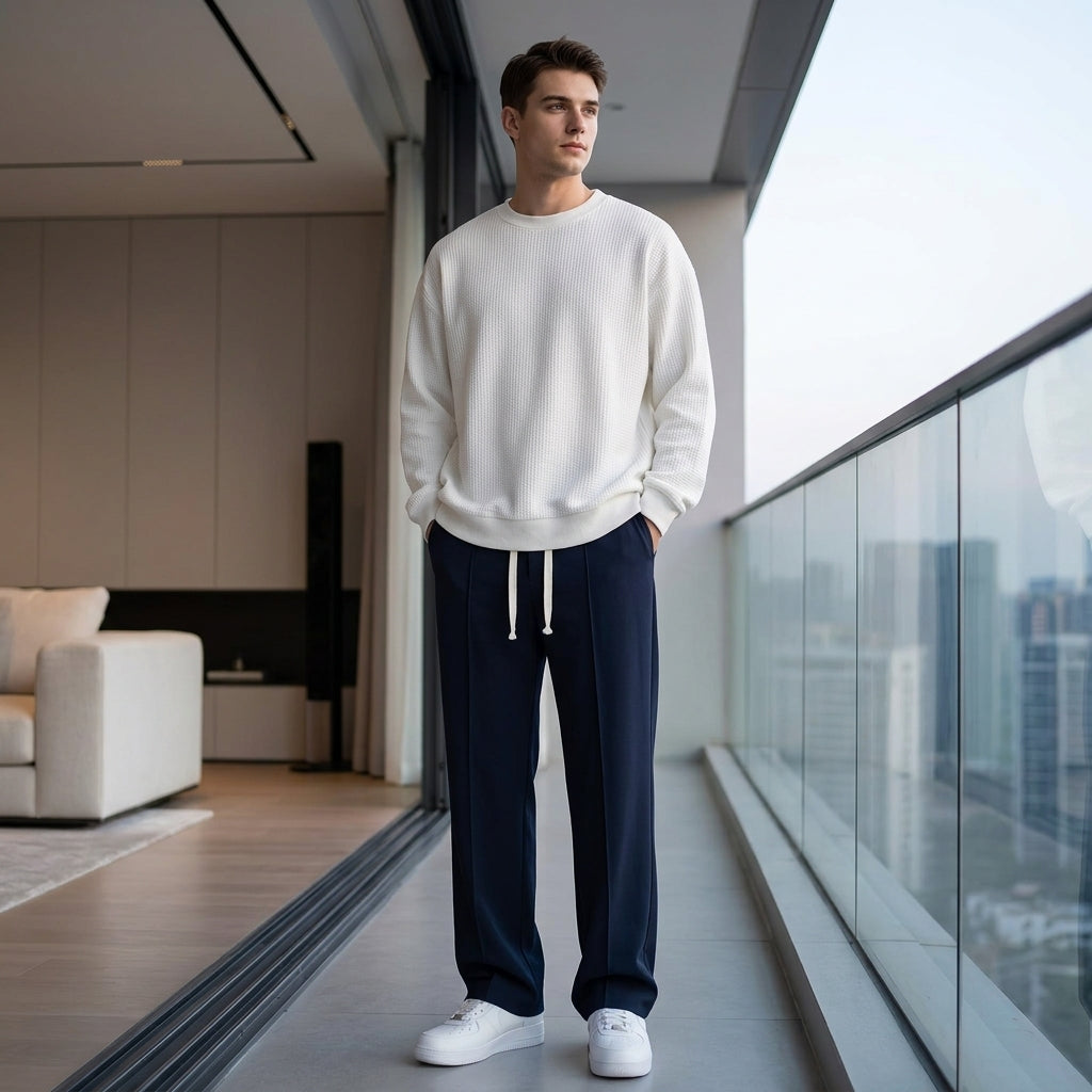 Men's premium Navy Blue Dri Fit Drawstring Track Pants