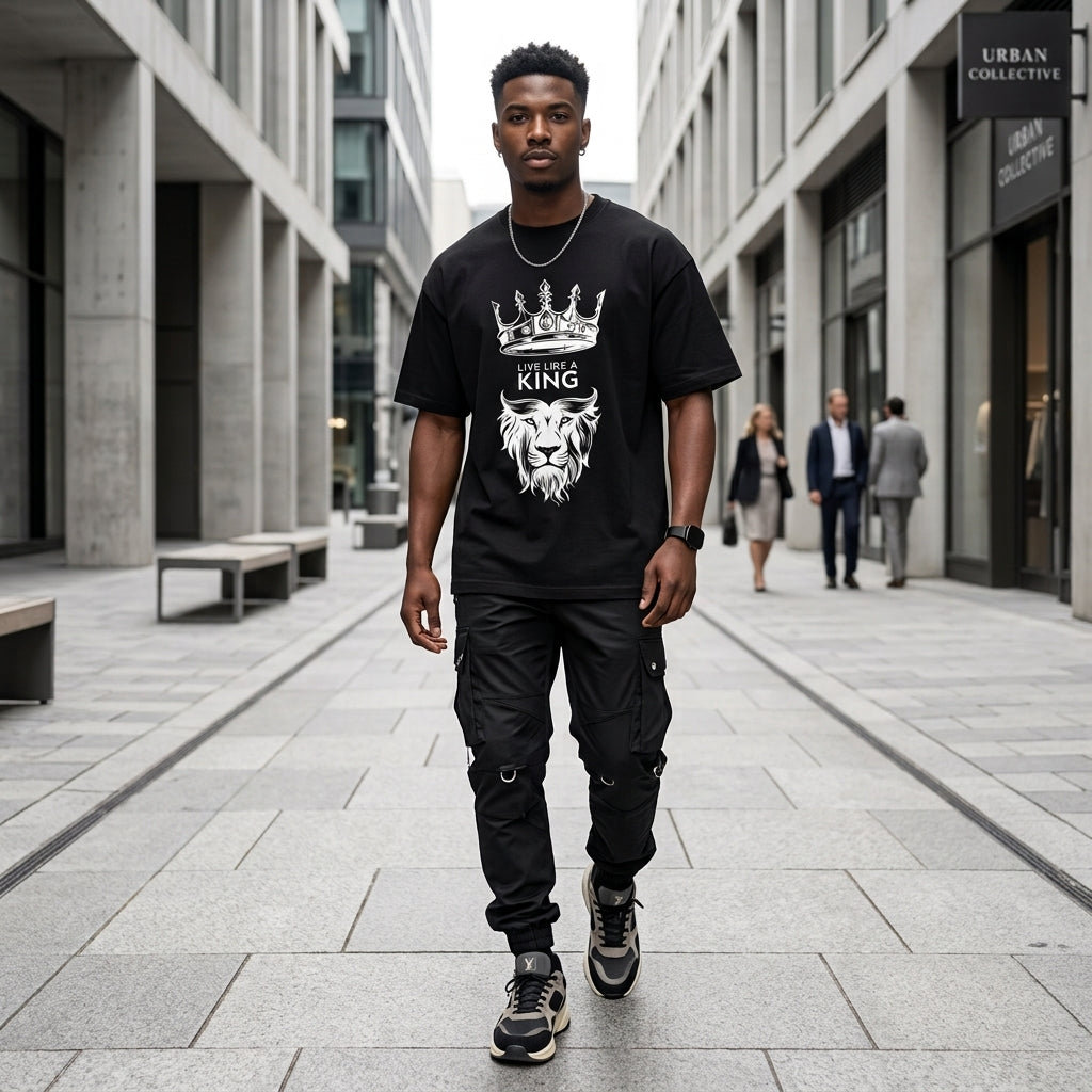 Men's Black Cotton Printed T-Shirt