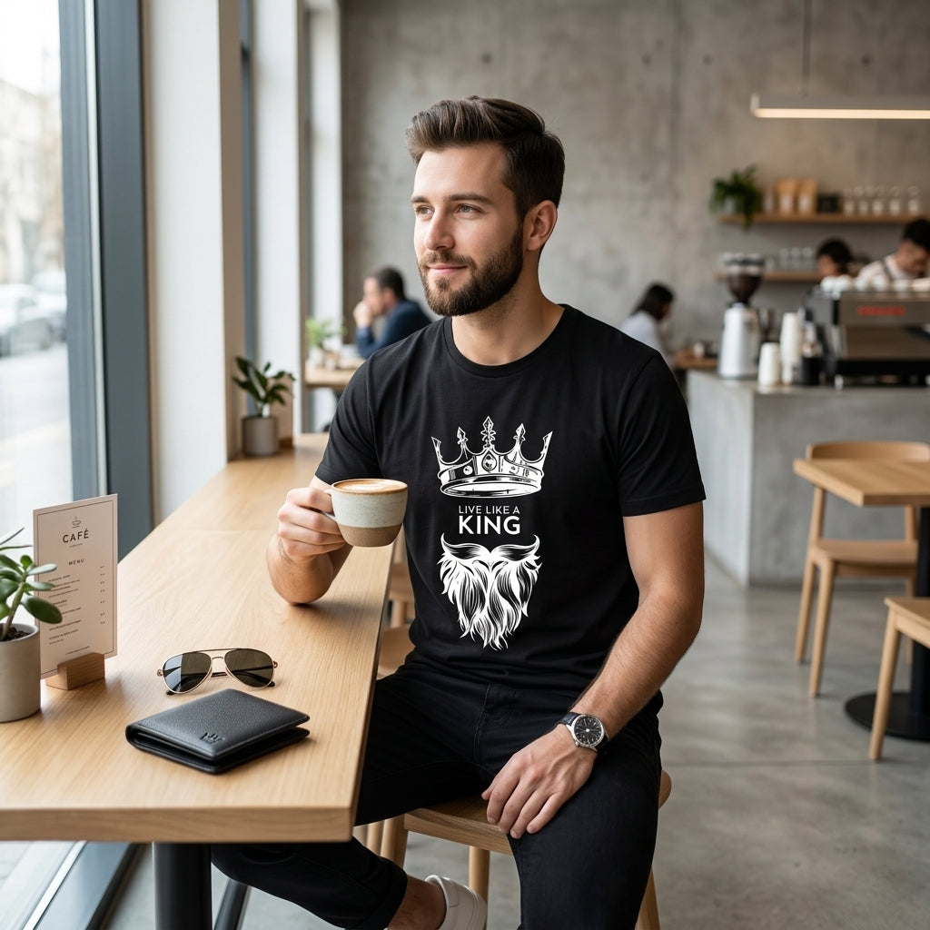 Men's Black Cotton Printed T-Shirt