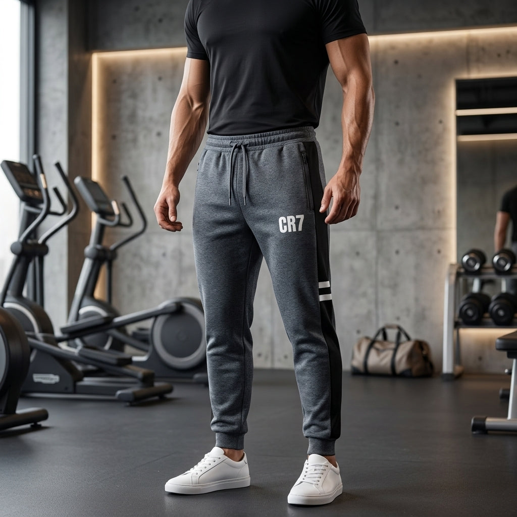 CR7 Men's Modern Terry Zipper Track Pants – Adjustable Waist 28-34
