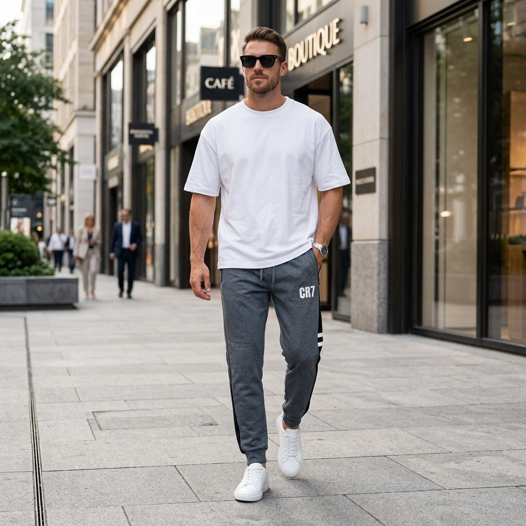 CR7 Men's Modern Terry Zipper Track Pants – Adjustable Waist 28-34