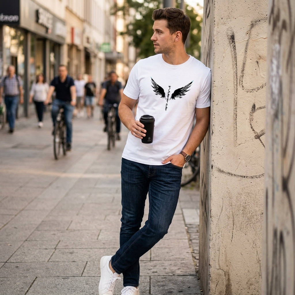 Men's White Printed Wings Dri Fit T-Shirt