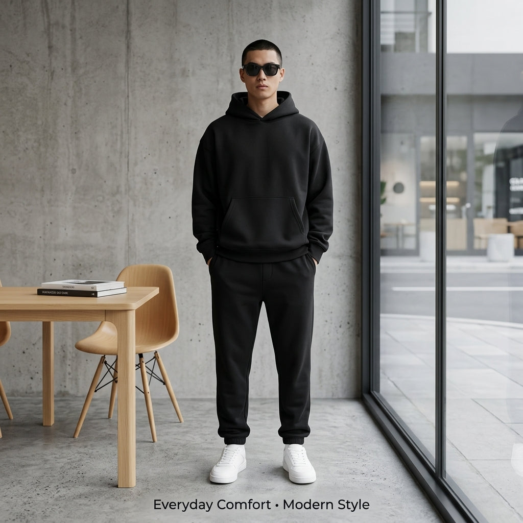 Men's Premium Black Cotton Pleated Trousers