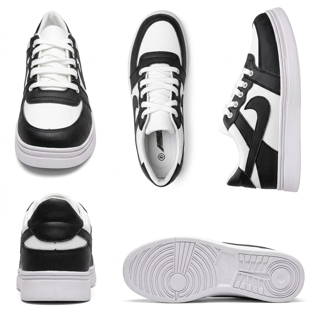 Men's Black Rexine Casual Sneakers