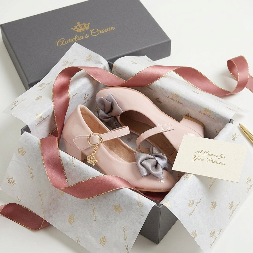 Princess Bow Locket Shoes for Girls Black Leather
