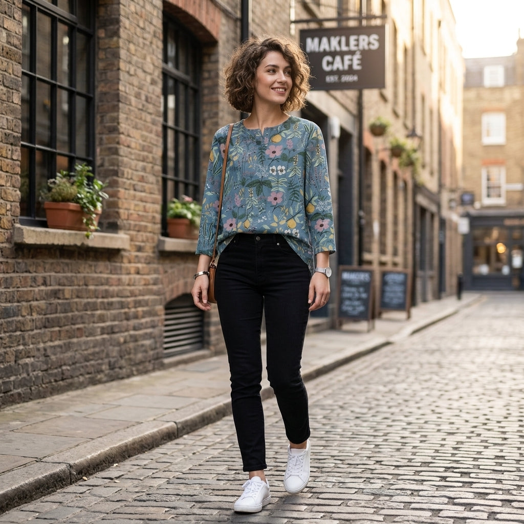Plus Size Floral Printed Long Sleeve Women's Shirt