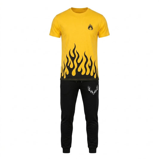 Men Printed Yellow Flame Track Suit