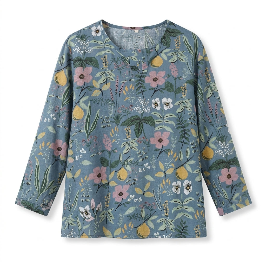 Plus Size Floral Printed Long Sleeve Women's Shirt