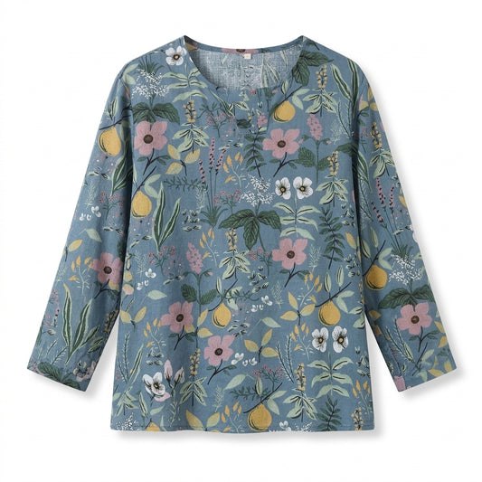 Plus Size Floral Printed Long Sleeve Women's Shirt