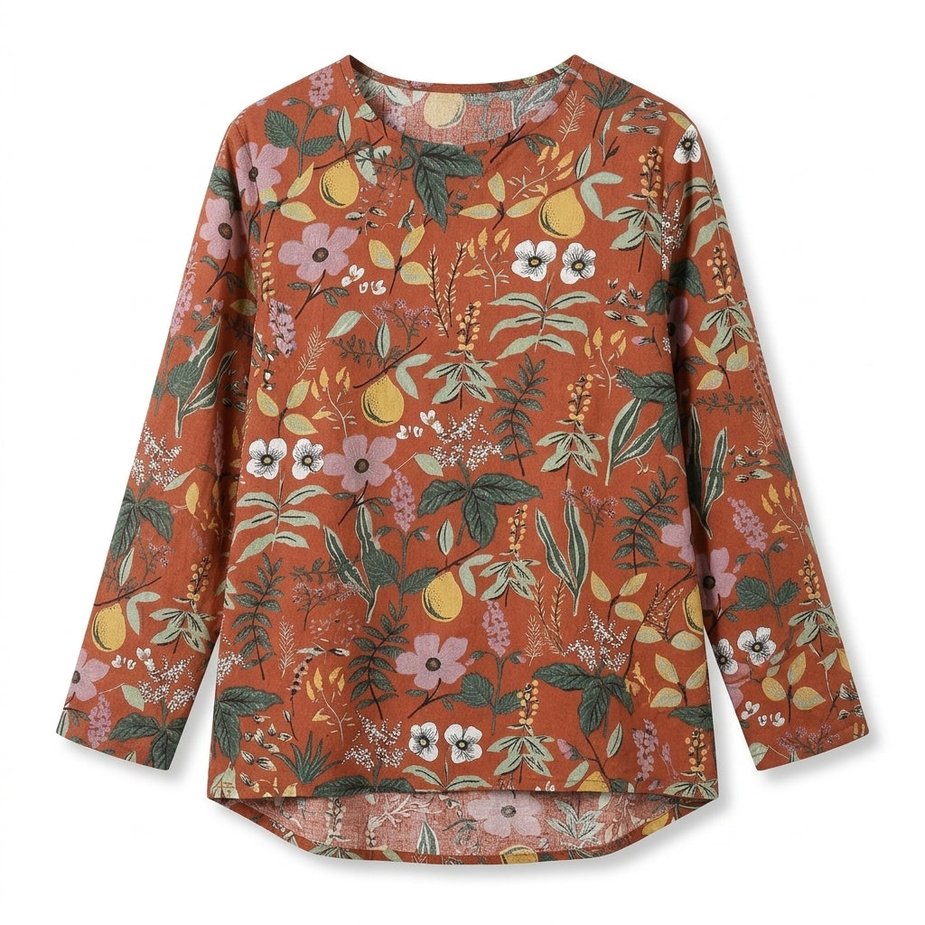 Plus Size Floral Printed Long Sleeve Women's Shirt