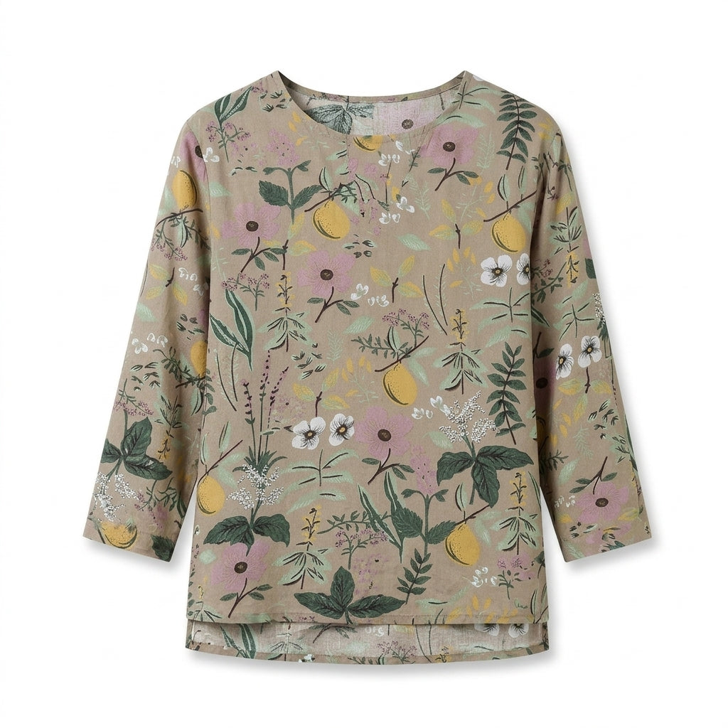 Plus Size Floral Printed Long Sleeve Women's Shirt