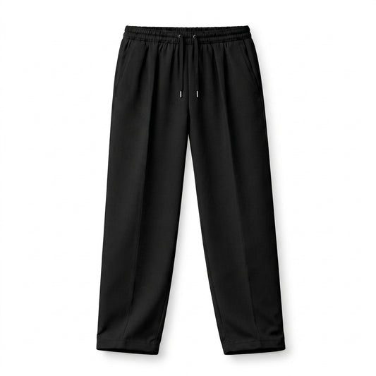 Men's Premium Black Cotton Pleated Trousers