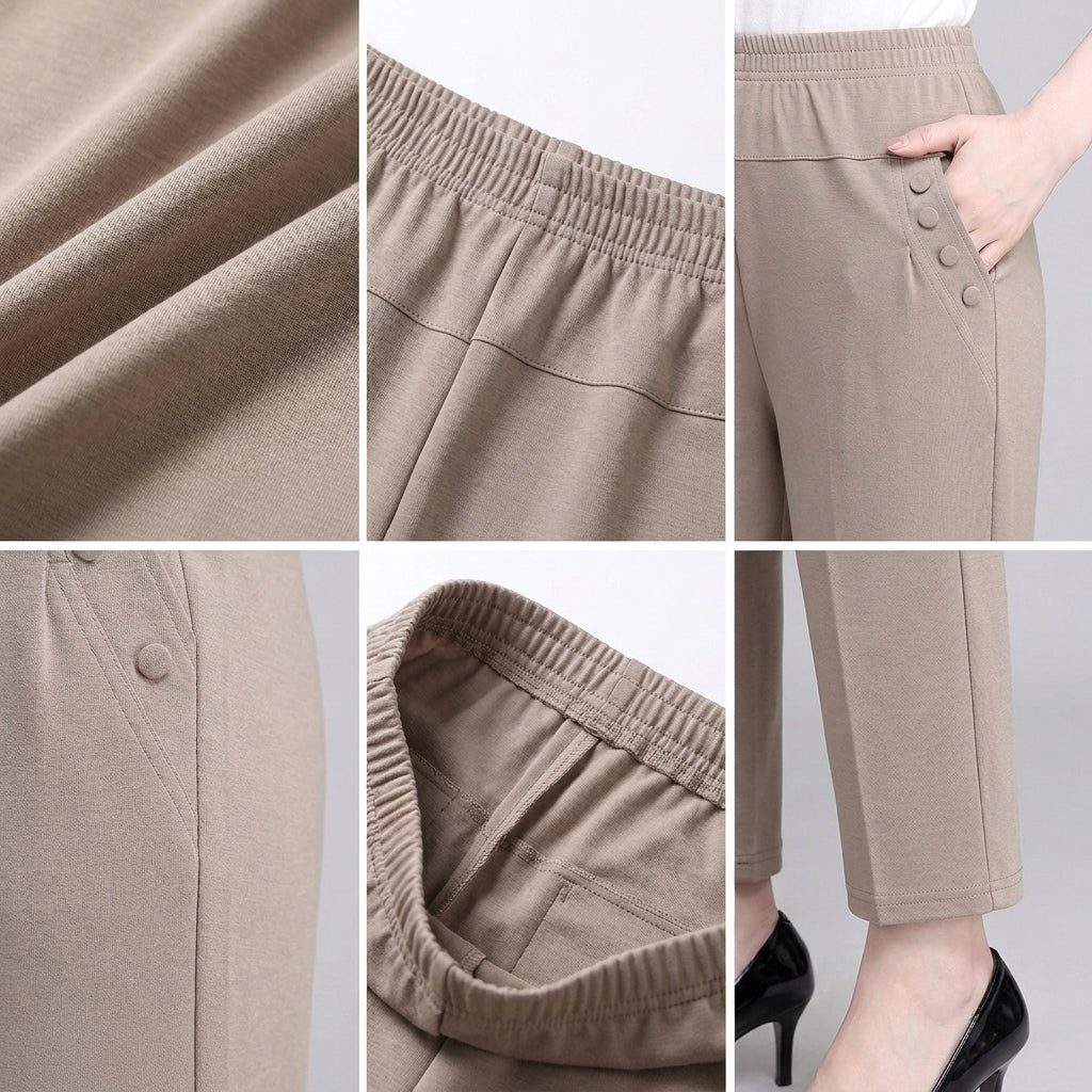 Women's High Waist Cropped Pants – Elastic Waist Straight Leg Casual Office Trousers for Women