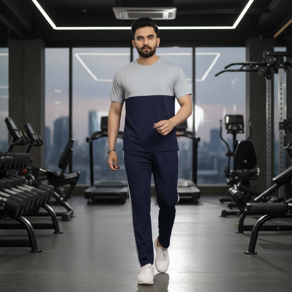 Men's Grey Printed Track Suit 2 Pcs Slim Fit