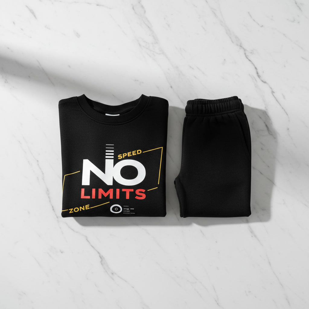 Kids Black "NO LIMITS" Winter Tracksuit Set