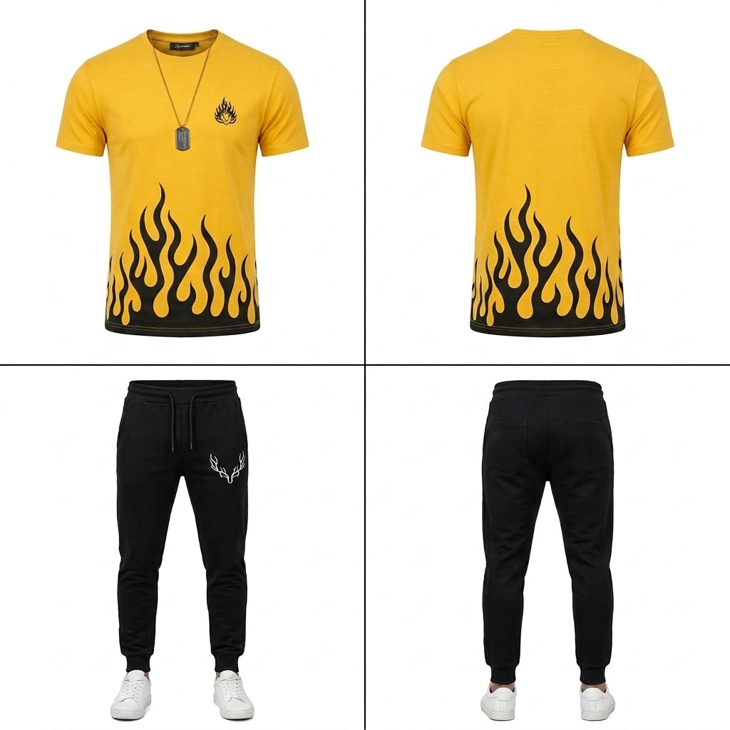 Men Printed Yellow Flame Track Suit