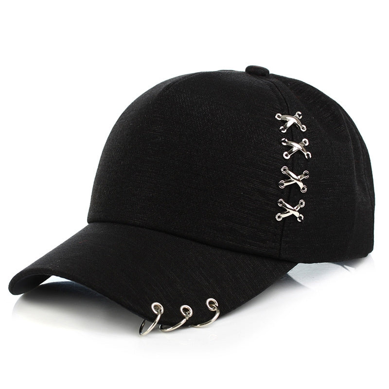 Black Metal Cross Hoop Baseball Cap for Men & Women